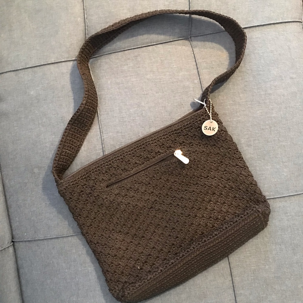 Black hand crochet bag by The Sak